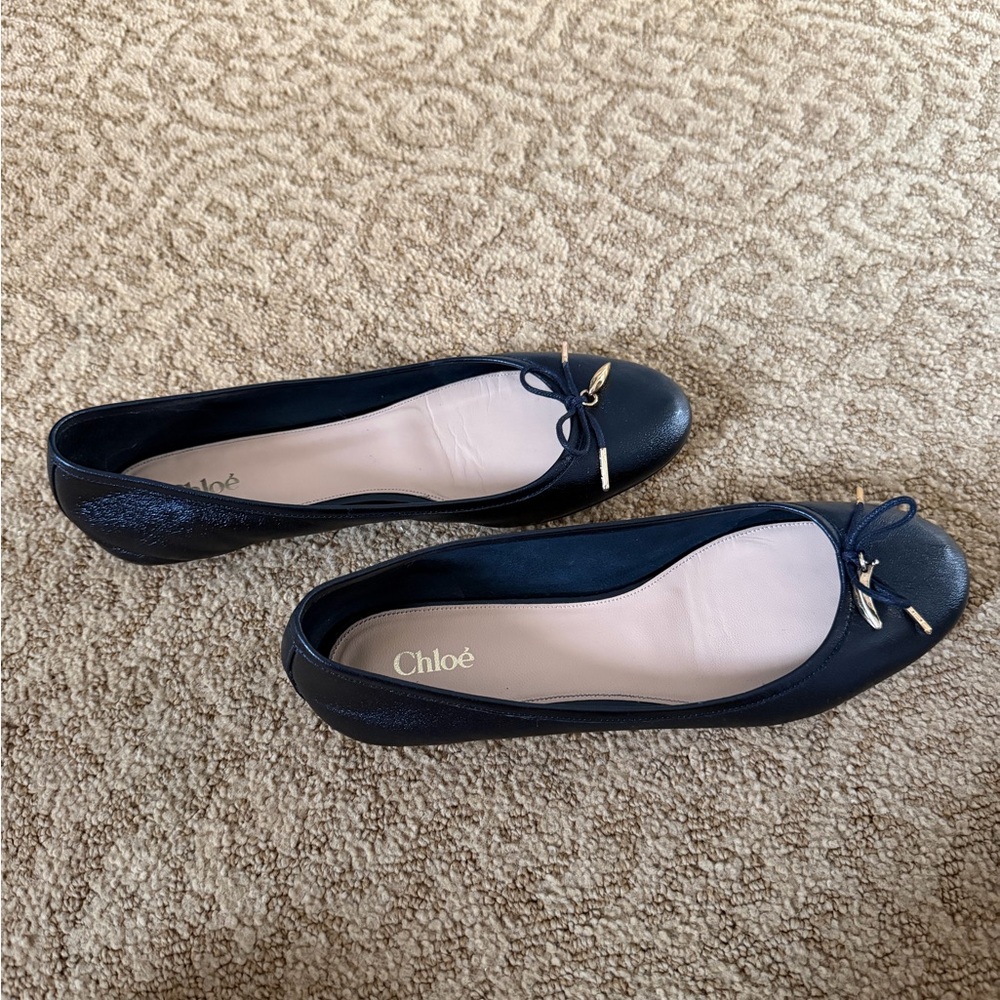 Black Chloé Ballet Flats with Gold